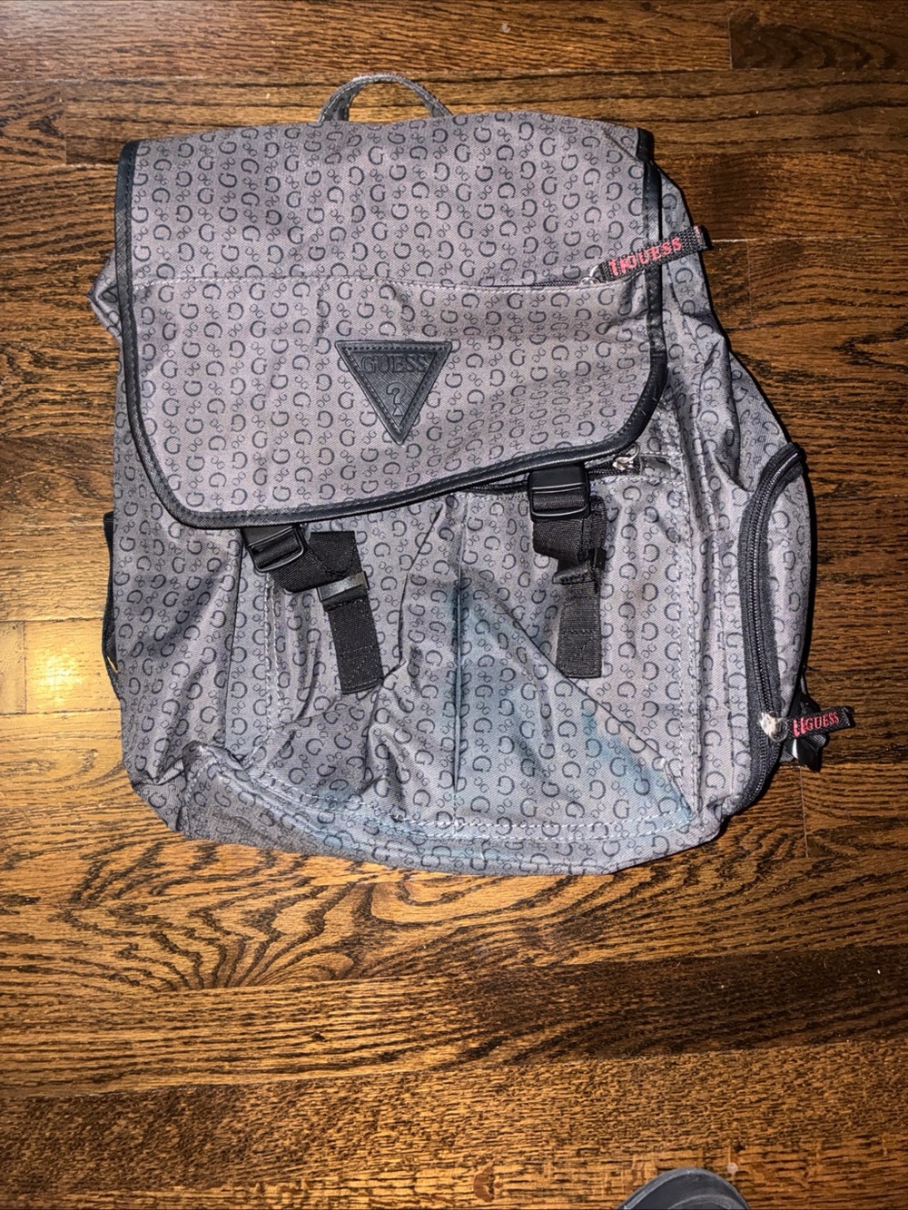 Guess Gray Logo Print Men's Backpack with Black Trim